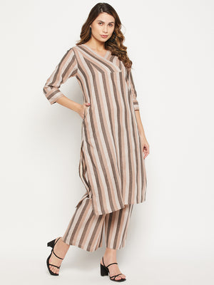 Striped Pure Cotton Straight Kurta With Palazzos