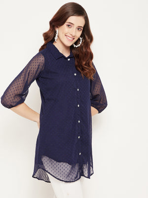 Navy Blue Shirt Collar Tunic