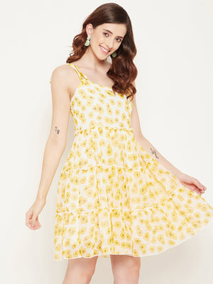 Yellow Floral Georgette Dress