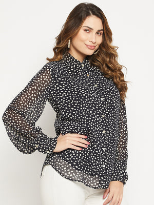 Relaxed Button Cuff Printed Georgette Casual Shirt