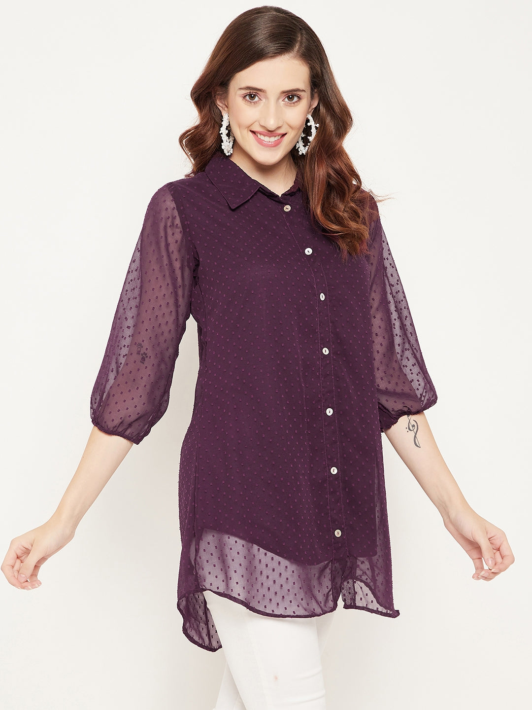 Burgundy Shirt Collar Tunic