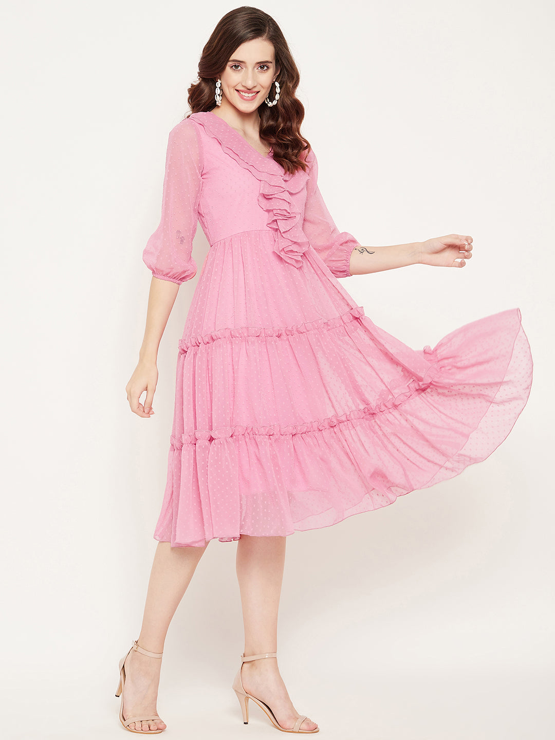 Pink Georgette Midi Dress