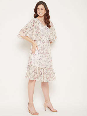 Off White Floral Georgette Dress