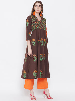 Women Block Print Anarkali Kurta (SKU-BLMD9903).