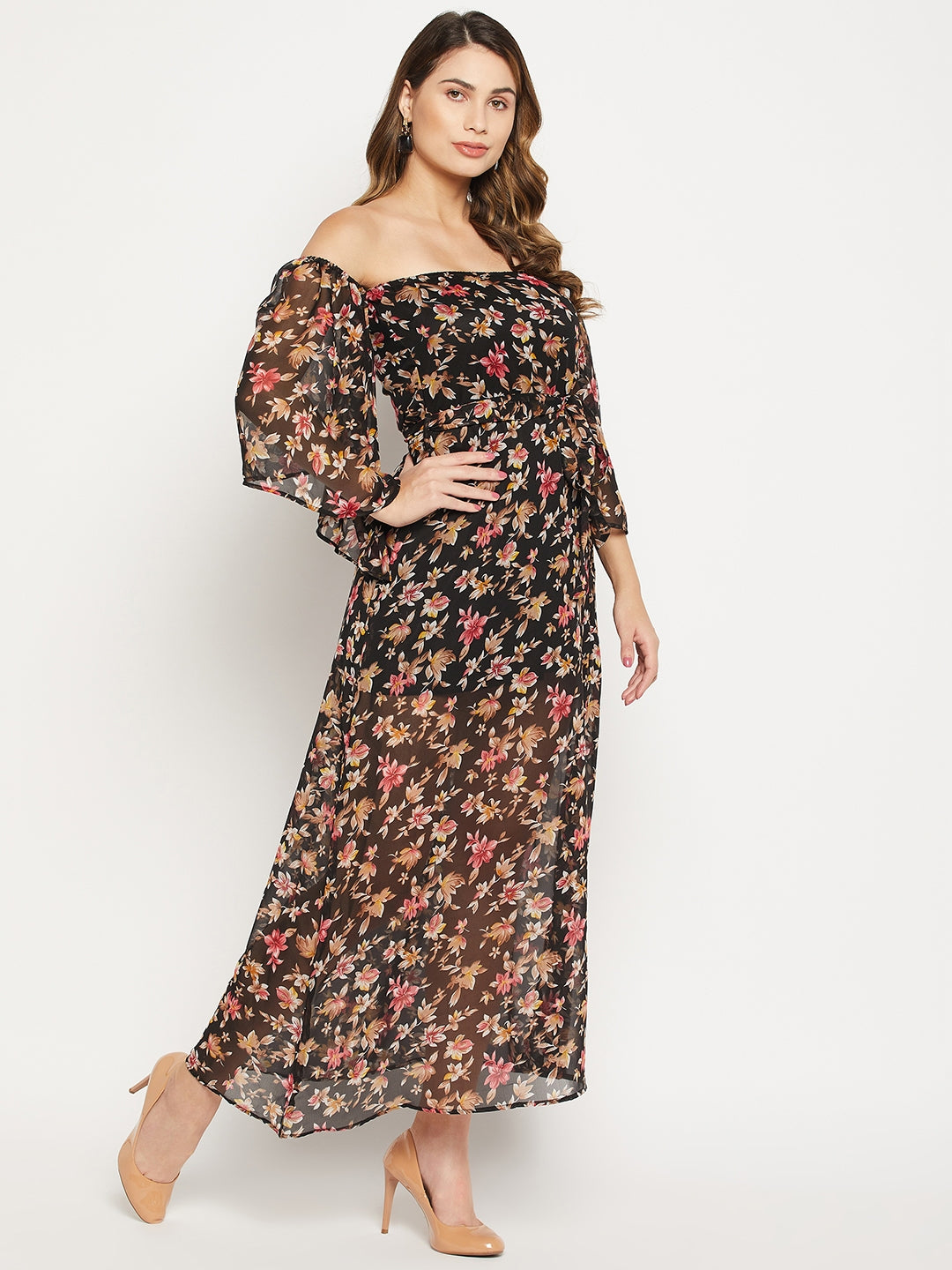 Floral Off-Shoulder Georgette Maxi Dress