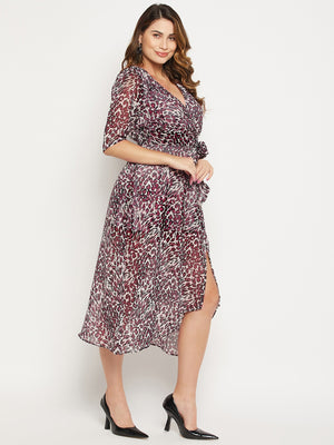 Animal Print Georgette Wrap Midi Dress