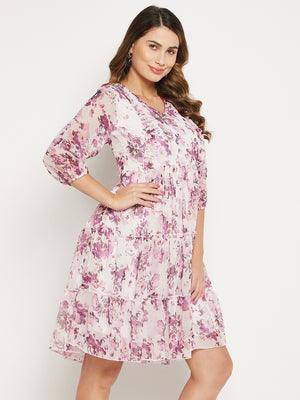 White Floral Georgette Dress