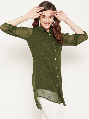 Olive Green Shirt Collar Tunic