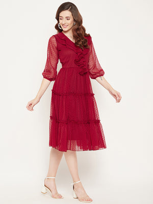 Red Georgette Midi Dress