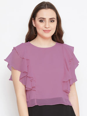 Casual Layered Solid Women Purple Top