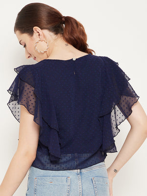 Navy Blue Ruffles Georgette Top