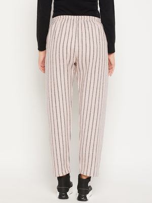 Women Striped Relaxed Flared Wrinkle Free Pleated Cotton Trousers