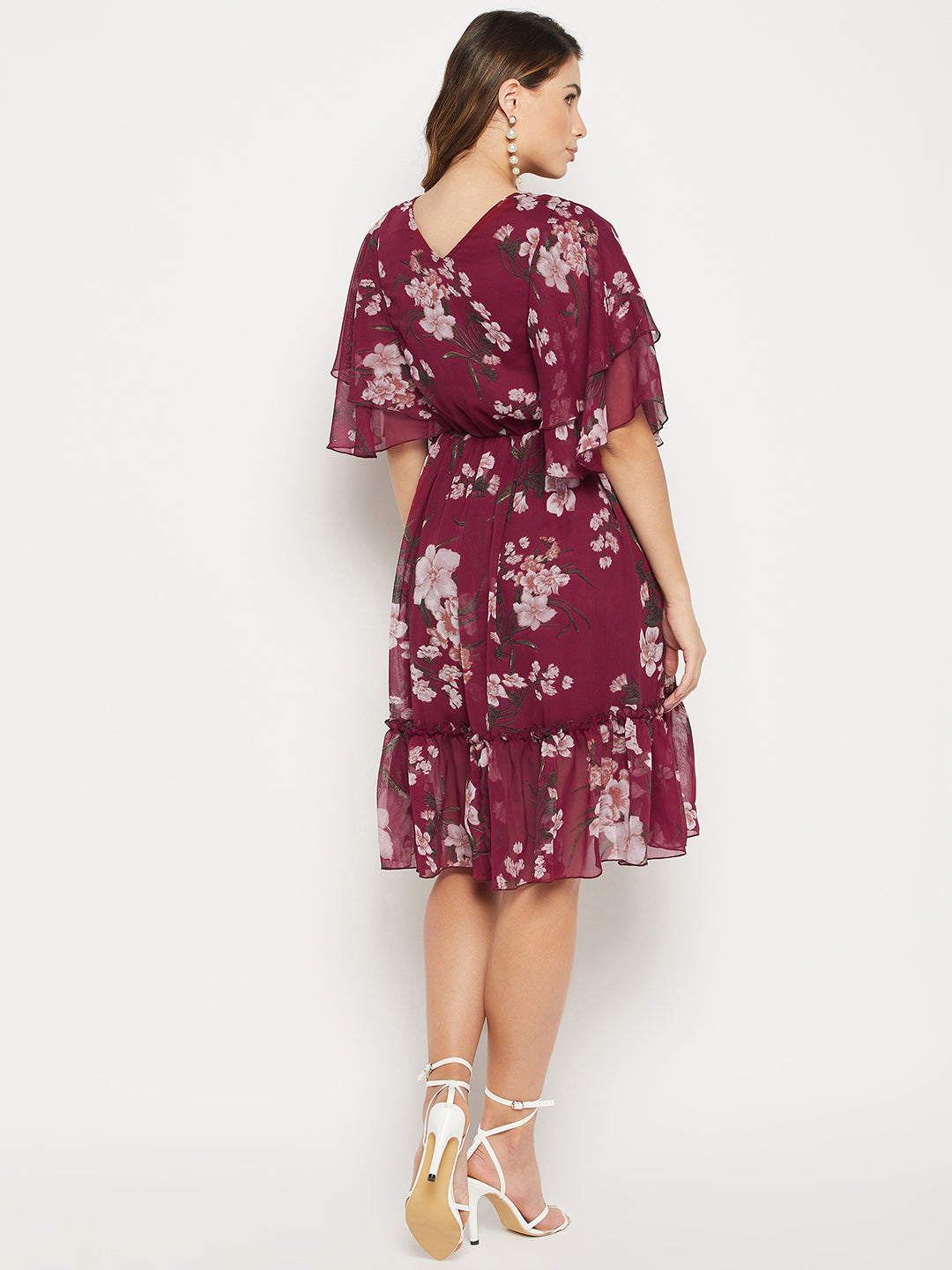 Floral Printed V Neck Fit And Flare Dress