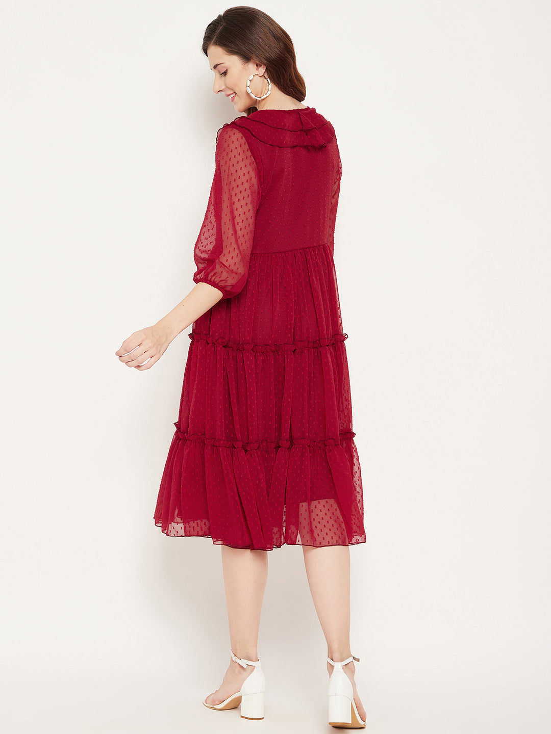 Red Georgette Midi Dress