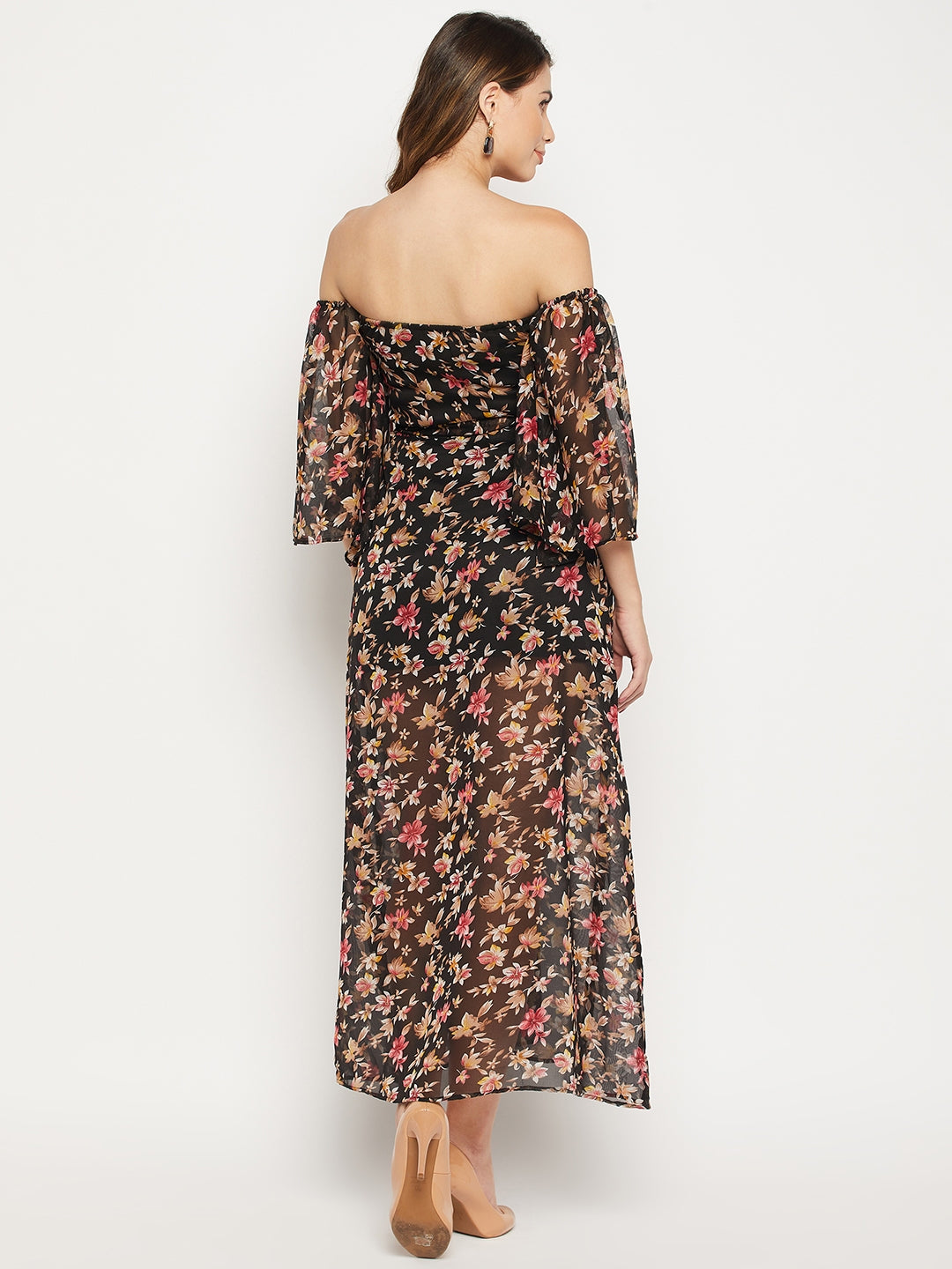 Floral Off-Shoulder Georgette Maxi Dress