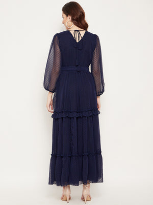 Navy Blue Georgette Maxi Dress