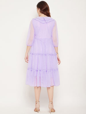 Mauve Striped Georgette A-Line Midi Dress