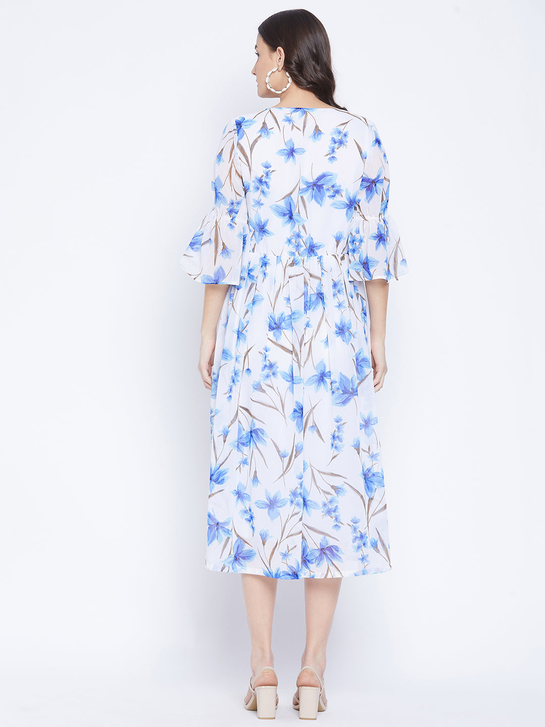 Printed Gathered A-Line Dress