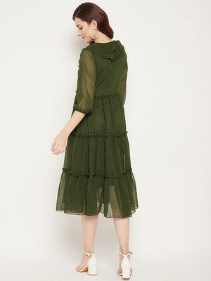 Olive Green Georgette A-Line Midi Dress