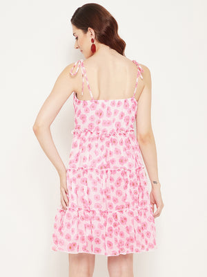 Pink Floral Georgette Dress