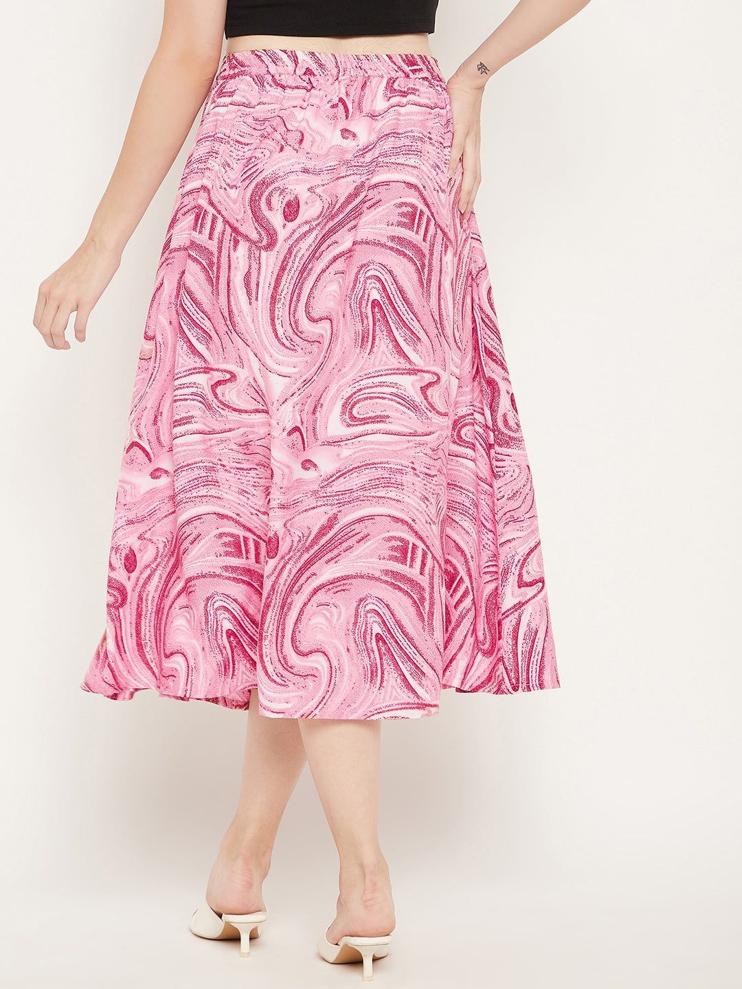 Women Pink Printed A-Line Midi Skirt