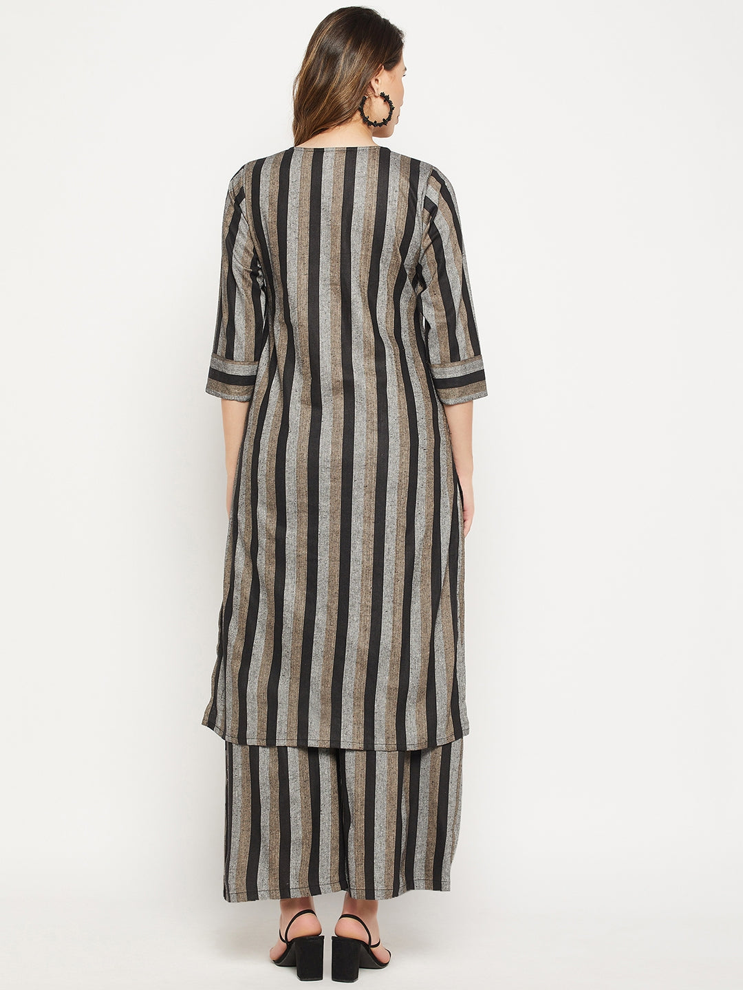 Striped Pure Cotton Straight Kurta With Palazzos