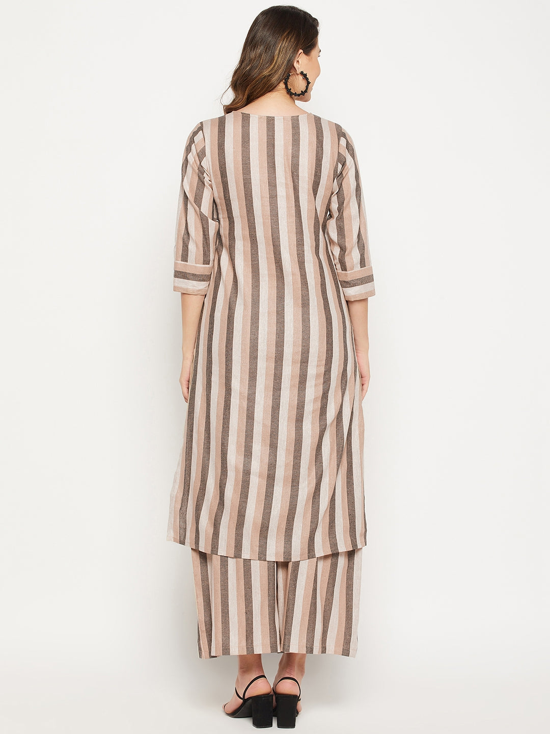 Striped Pure Cotton Straight Kurta With Palazzos