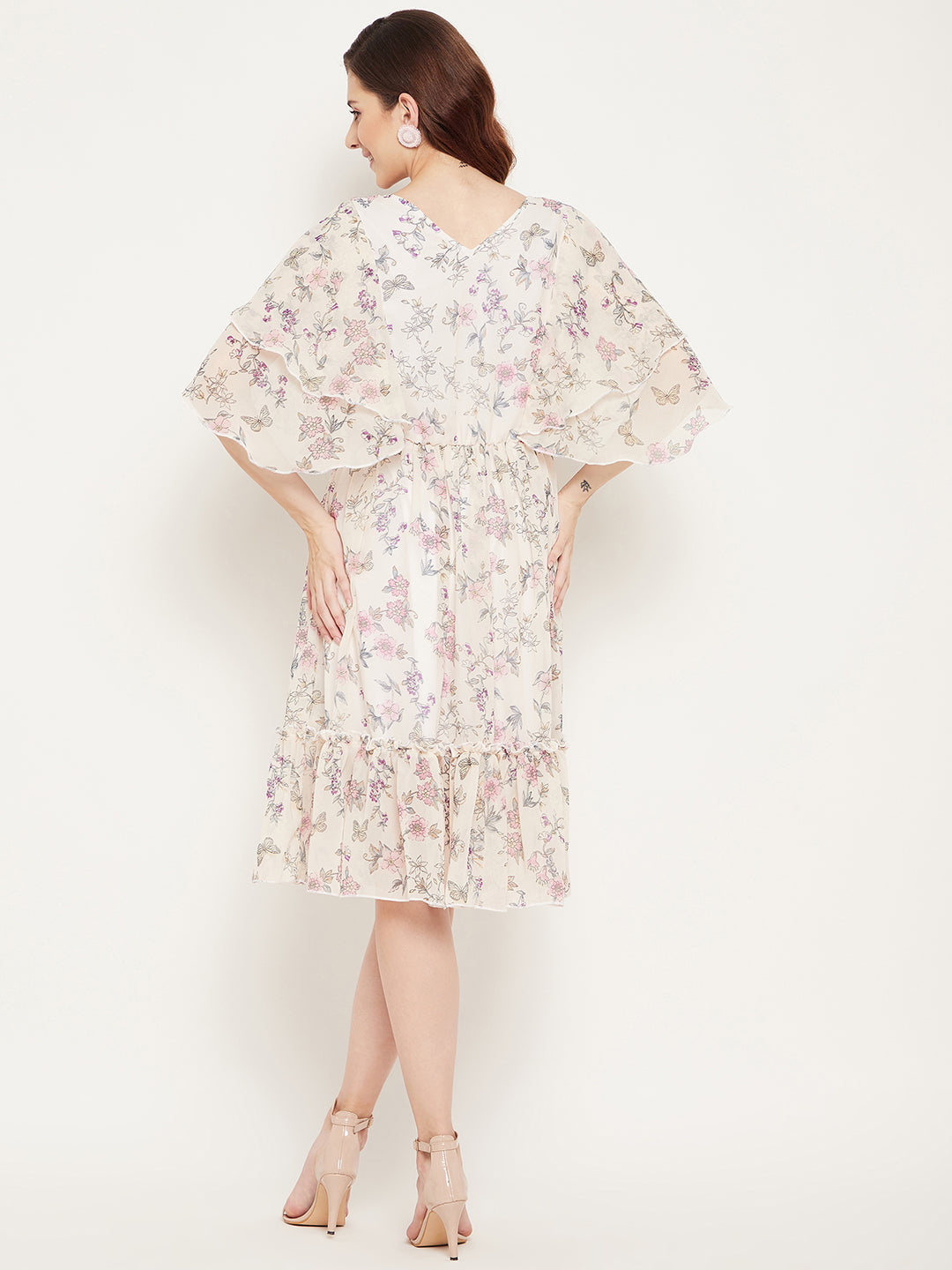 Off White Floral Georgette Dress