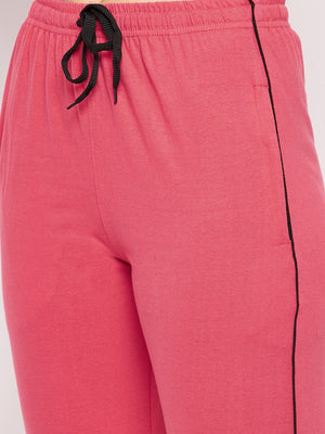 Women Pink Solid Cotton Relaxed-Fit Track Pants