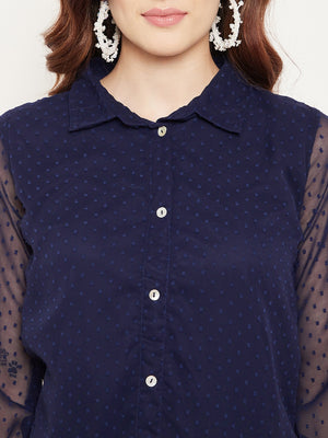 Navy Blue Shirt Collar Tunic