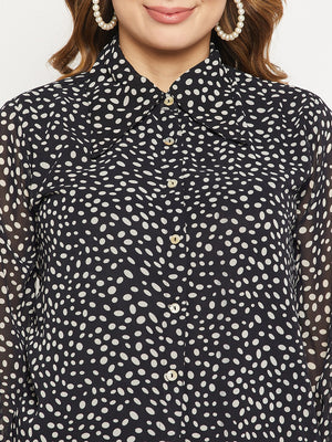 Relaxed Button Cuff Printed Georgette Casual Shirt