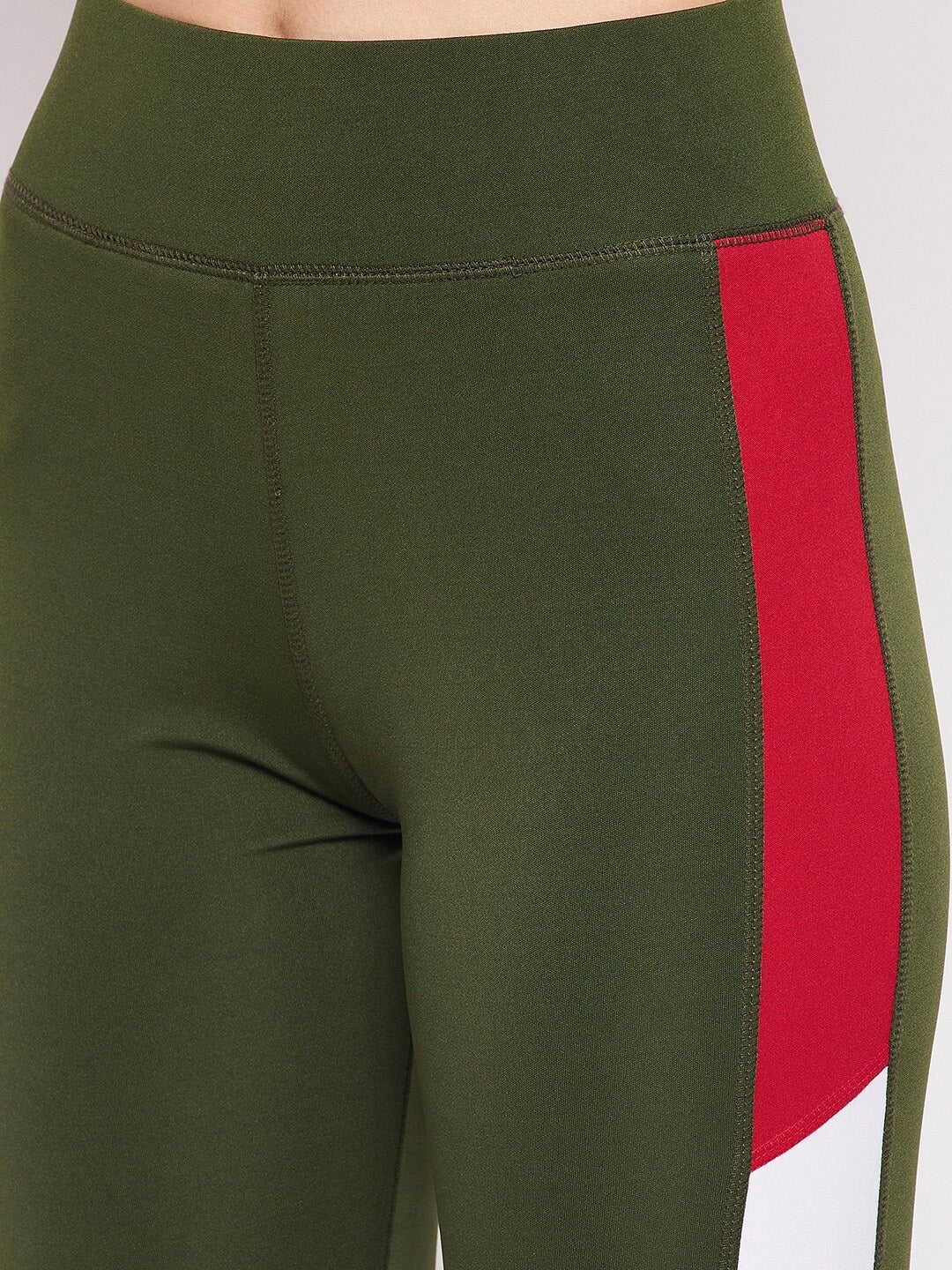 Women Olive Green Colorblocked Tights