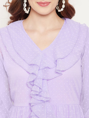 Mauve Striped Georgette A-Line Midi Dress