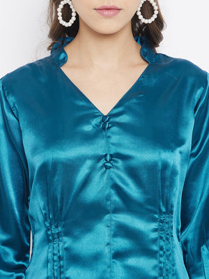 Regular Sleeves Solid Women Blue Top