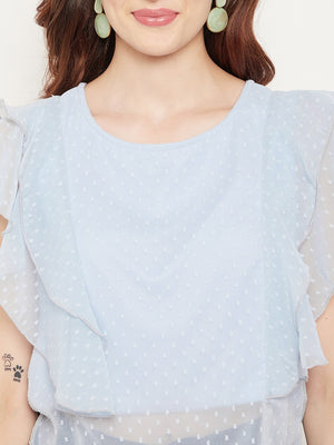 Casual Flared Sleeves Self Design Women Blue Top