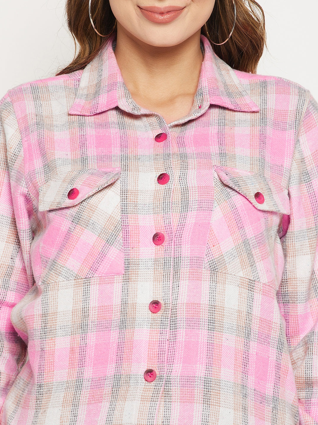 Women Regular Fit Self Design Button Down Collar Casual Shirt