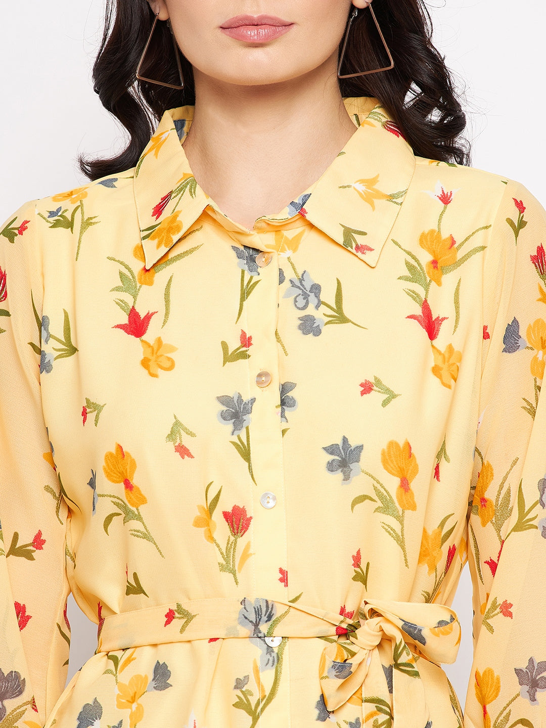 Printed Shirt Collar Georgette Tunic