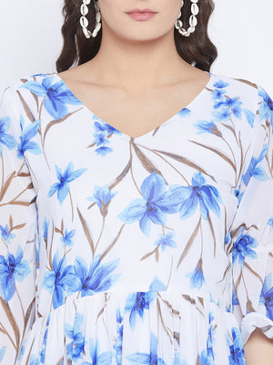 Printed Gathered A-Line Dress