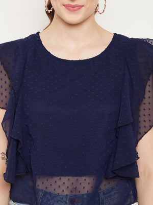 Navy Blue Ruffles Georgette Top