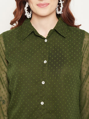 Olive Green Shirt Collar Tunic