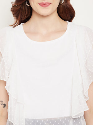 Casual Flared Sleeves Self Design Women White Top