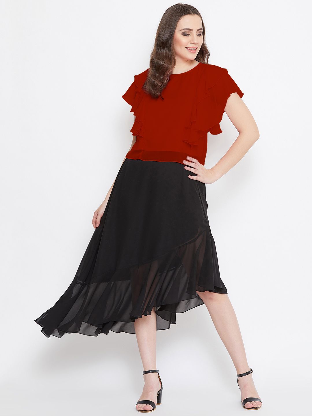 Casual Layered Solid Women Red Top