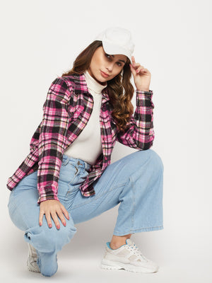 Women Relaxed Tartan Checks Checked Cotton Casual Shirt