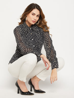 Relaxed Button Cuff Printed Georgette Casual Shirt