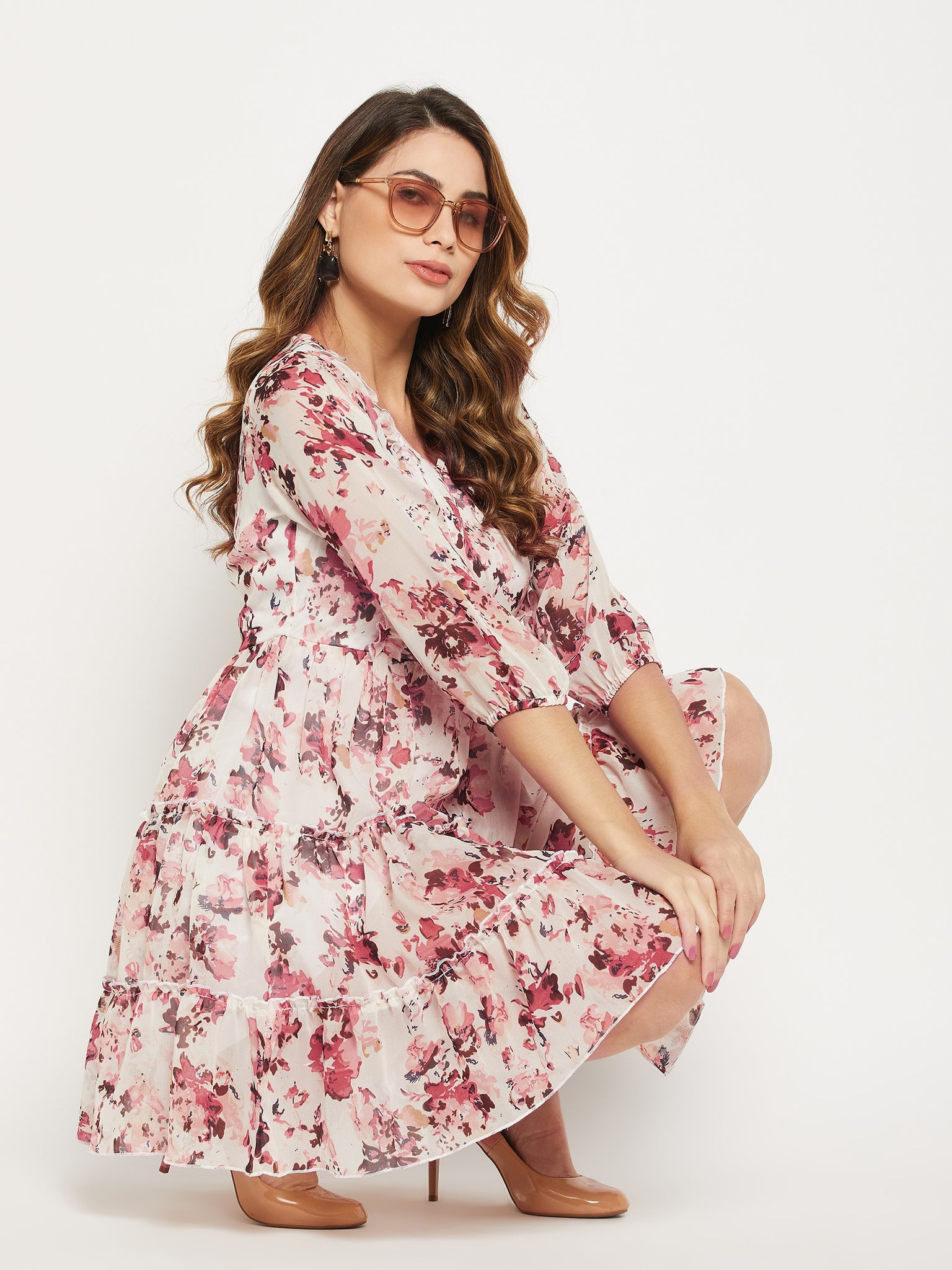 White Floral Georgette Dress