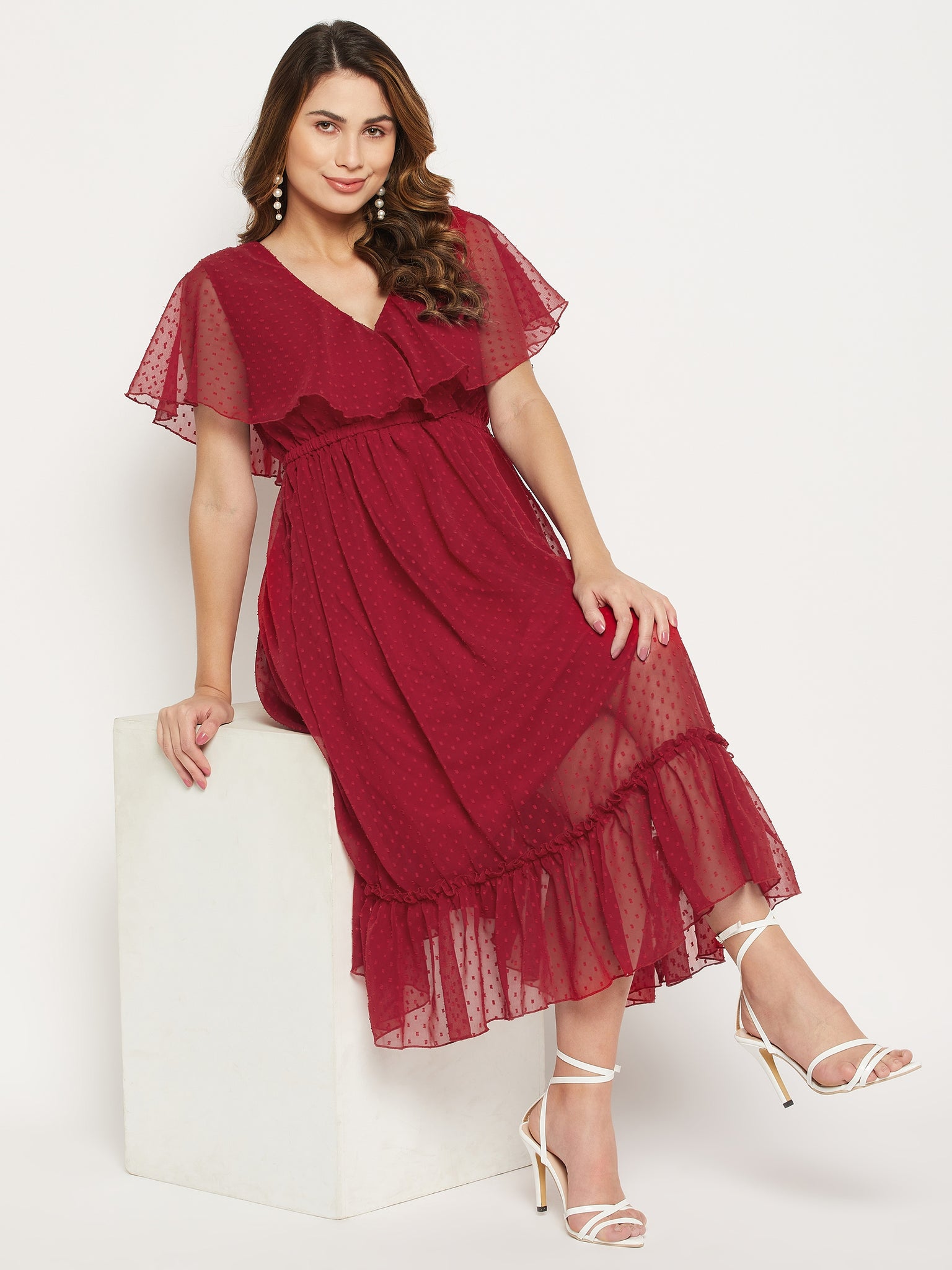 Self Design Georgette Midi Wrap Dress