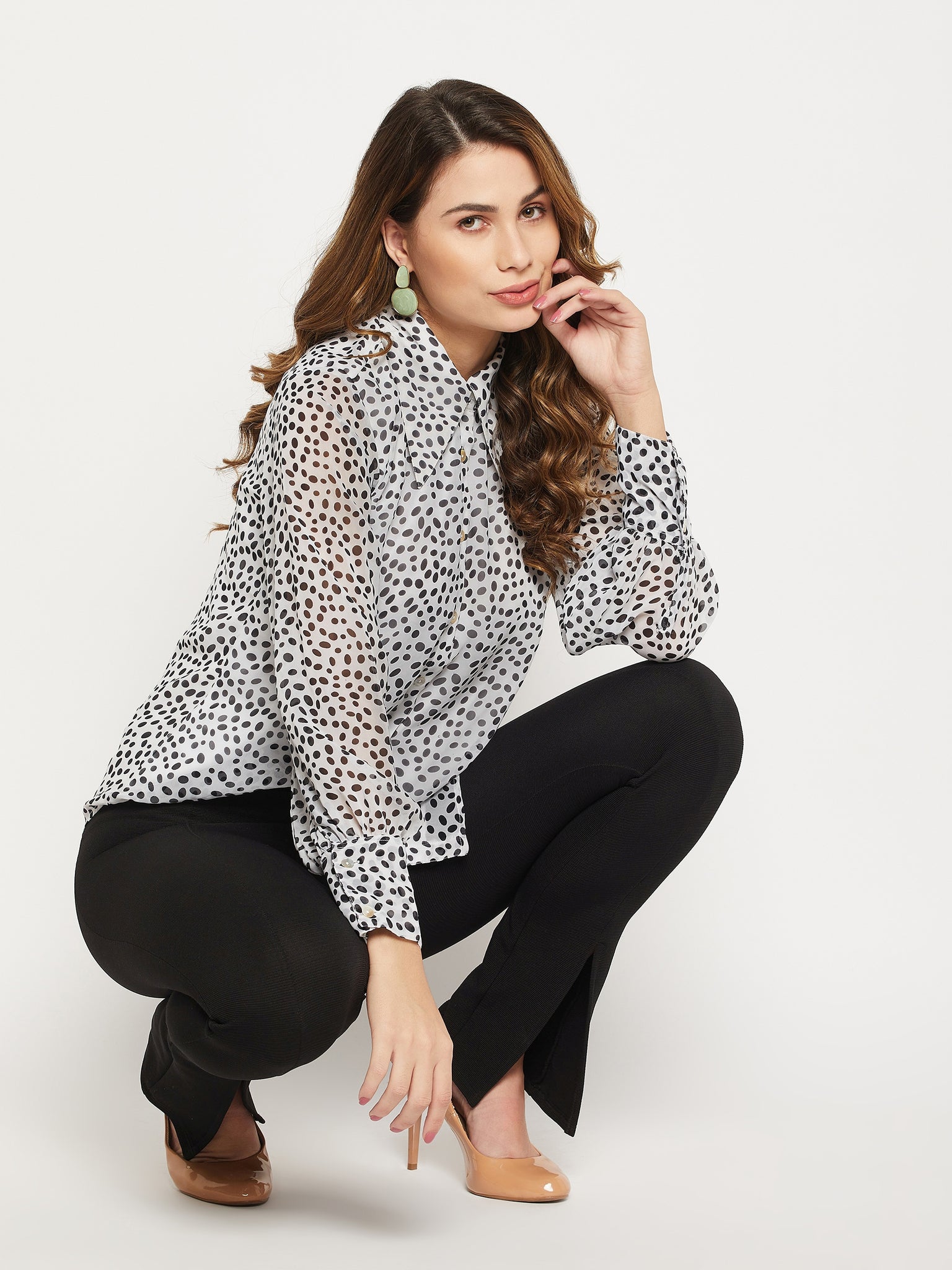 Relaxed Button Cuff Printed Georgette Casual Shirt