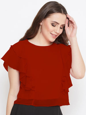 Casual Layered Solid Women Red Top