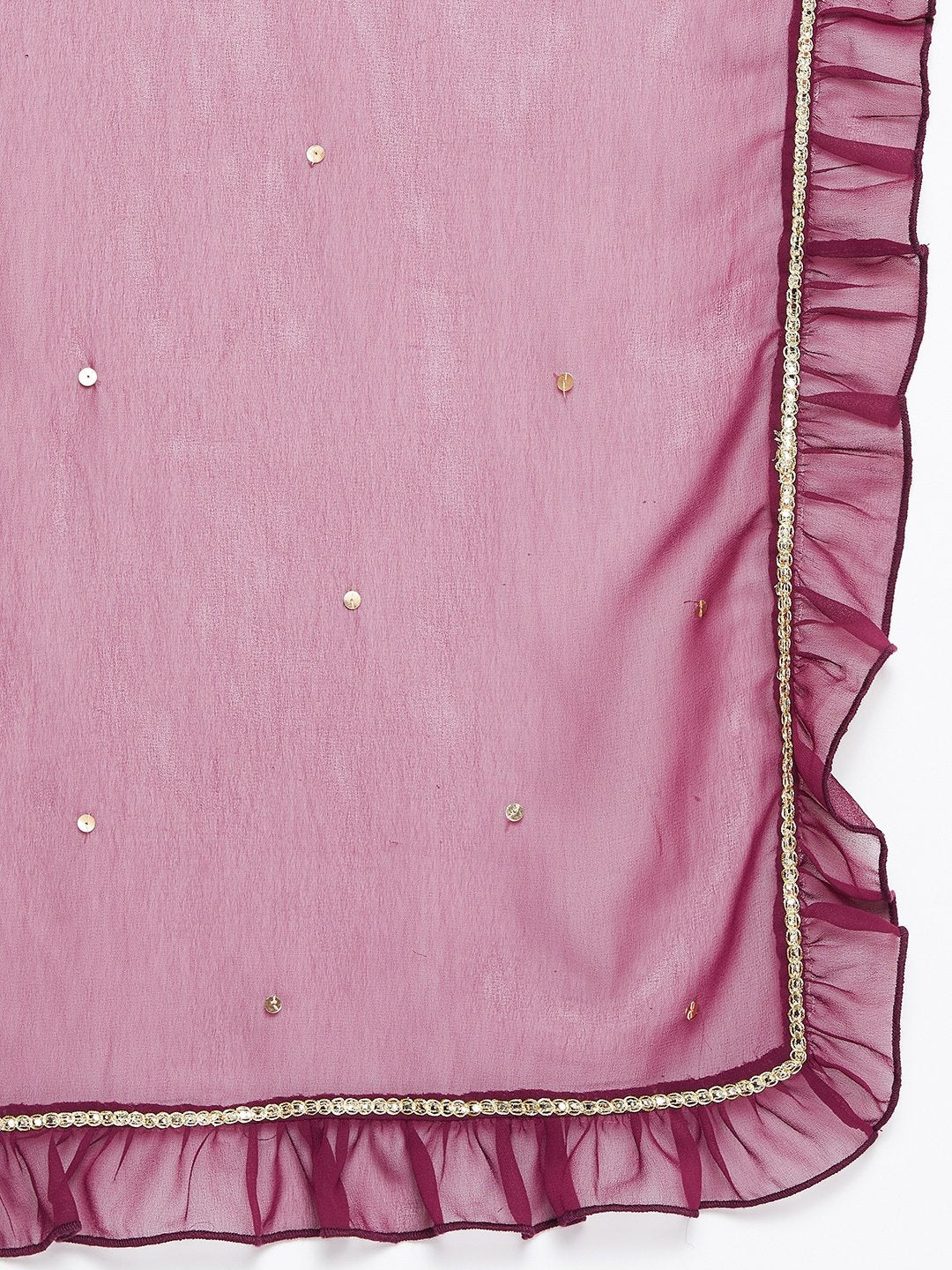 Burgundy Hand Sequinned Ruffled Dupatta (Sku- BLJM20203).