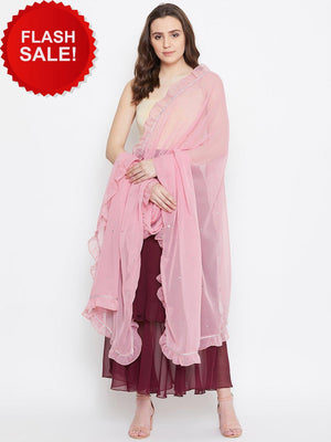 Pink Hand Sequinned Ruffled Dupatta (Sku- BLJM20204).